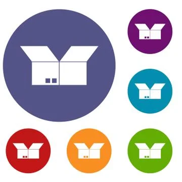Opened cardboard box icons set Illustration