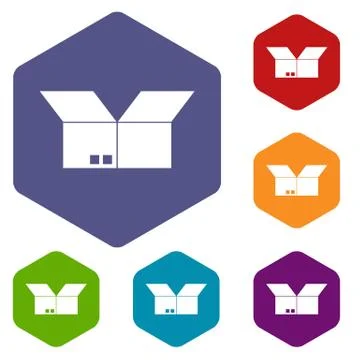 Opened cardboard box icons set Illustration