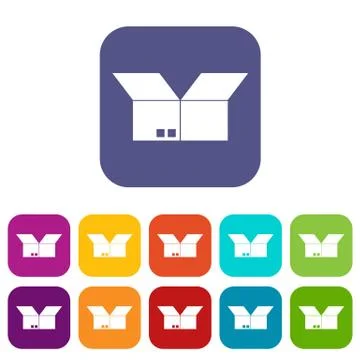 Opened cardboard box icons set Illustration