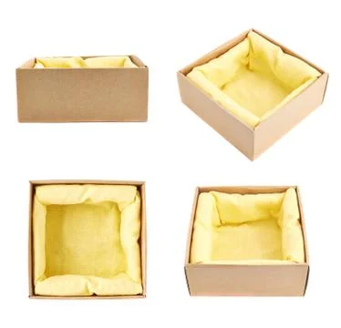 Opened cardboard box isolated Foto stock