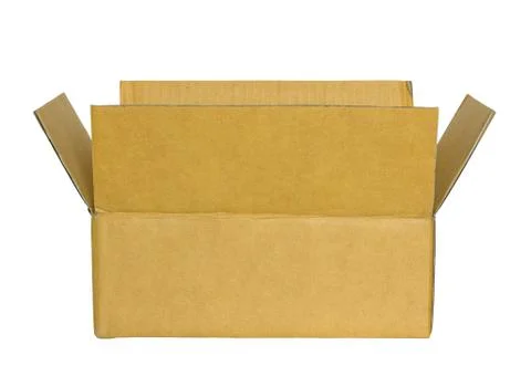 Opened cardboard box isolated on white with clipping path Stockfoto's