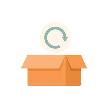 Opened cardboard box with a return symbol floating above it Stock Illustration