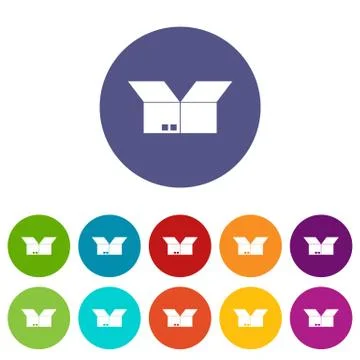 Opened cardboard box set icons Illustration