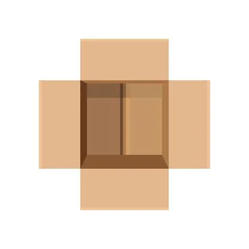 Opened Cardboard Box from top view. Solid and flat color vector illustration. Illustrazione stock