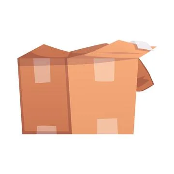 Opened cardboard box vector flat icon, carton packaging box wrapped scotch tape イラスト素材