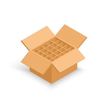 Opened cardboard box without the bottle. Vector isometric illustration Stock Illustration