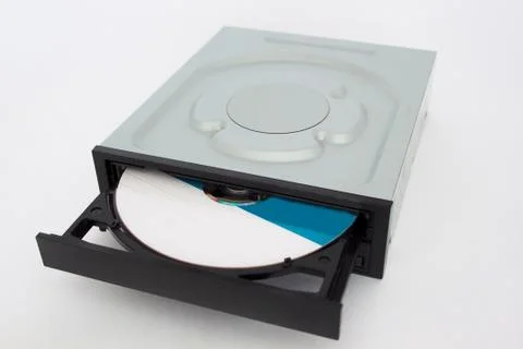Opened CD - DVD drive with a black cap and disk inside. Stock Photos