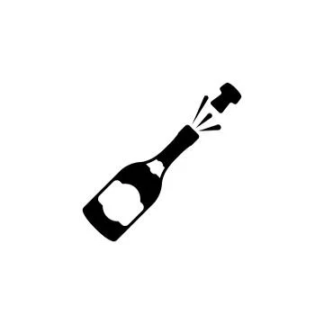 Opened Champagne Bottle, Cork Explosion Vector Icon Stock Illustration