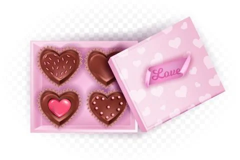 Opened chocolate candy Valentines Day square box layout Illustrazione stock