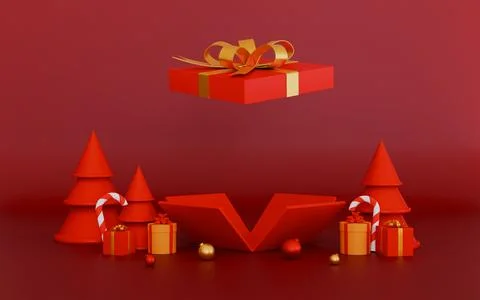 Opened Christmas gift box for product advertisement 3d illustration Stock Illustration