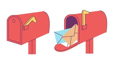 Opened closed mailbox. Street letterbox with different envelopes and letters Stock Illustration
