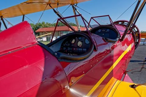 Opened cockpit on a biplane Stock Photos