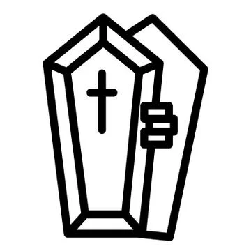 Opened coffin with the hand line icon. Dead vector illustration isolated on Stock Illustration