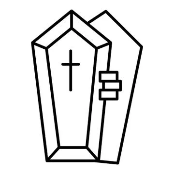 Opened coffin with the hand thin line icon. Dead vector illustration isolated on Stock Illustration