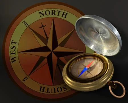 Opened compass and windrose Ilustração Stock