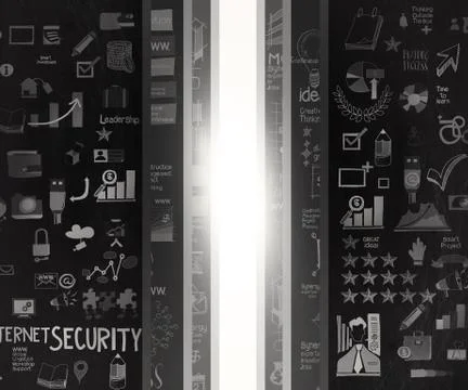 Opened concrete wall in layer with hand drawn business stategy as concept Stock Illustration