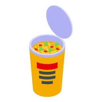 Opened cup of instant noodles with vegetables isometric icon Stock Illustration