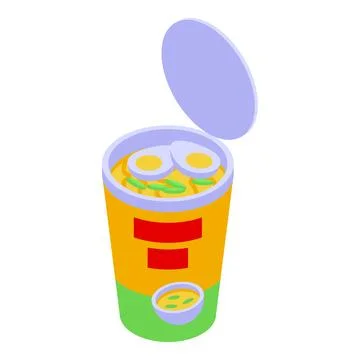 Opened cup noodles with eggs and condiments isometric icon Illustrazione stock