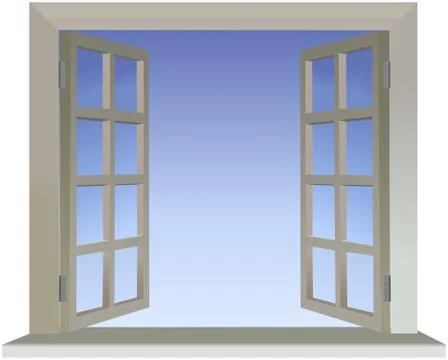 Opened divided window with blue sky background Stock Illustration