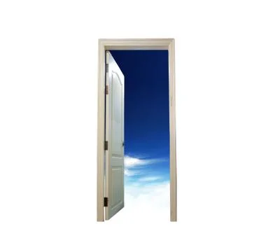 Opened door with the blue sky outside Illustrazione stock