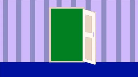 Opened door with green screen inside. Cartoon door, entrance to the room Stock Illustration