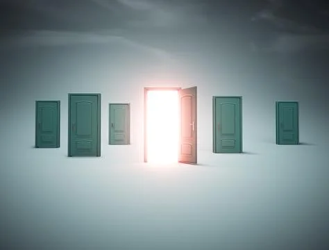 Opened door to the space. Concept of innovations, future and hope. Stock Illustration