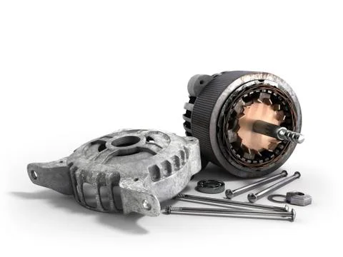 Opened electric motor 3d render isolated on white background Stock Illustration