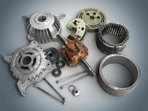 Opened electric motor 3d render isolated on gradient background Stock Illustration