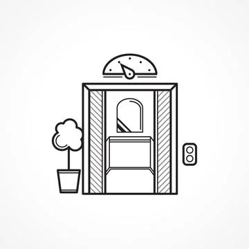 Opened elevator door black line icon Single black contour elevator, passen... Fotos de archivo