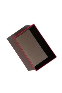 Opened empty brown and red paper box isolated on white from above Stock Photos