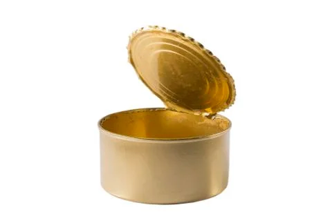 Opened empty can of yellow color Fotos Stock