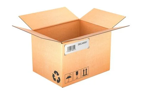 Opened Empty Parcel, cardboard box. 3D rendering Stock Illustration