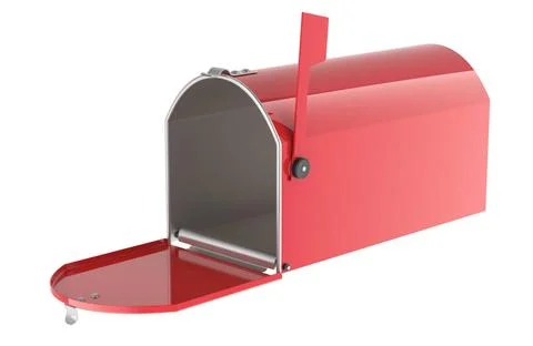 Opened empty red Mailbox with mailbox flag. 3D rendering Opened empty red ... Stock Photos