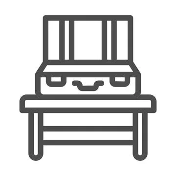 Opened, empty suitcase on the table line icon, security check concept, opened Illustrazione stock