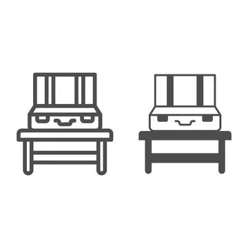Opened, empty suitcase on the table line and solid icon, security check concept Stock Illustration