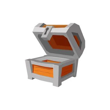 Opened empty wooden treasure chest with big keyhole flat style Stock Illustration