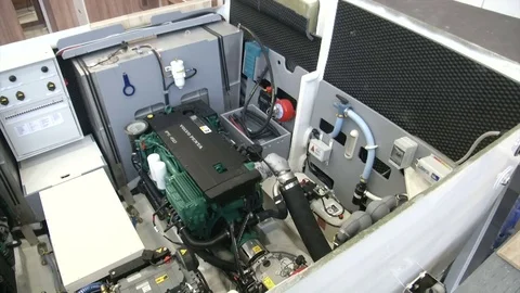 Opened engine room in a shipyard Stock Footage 72143644