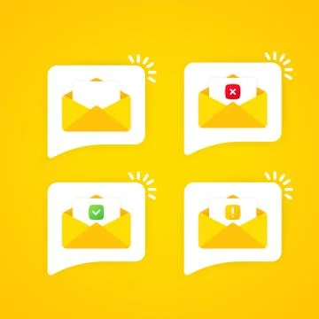 Opened envelope and document with check mark, cross mark and exclamation mark イラスト素材