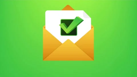 Opened envelope and document with green check mark. Verification email Stock Footage 146482101