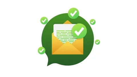 Opened envelope and document with green check mark. Verification email. Motion Stock Footage 159962683