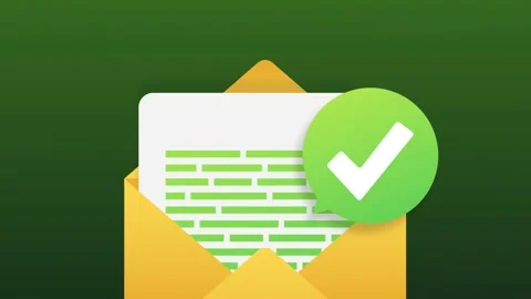 Opened envelope and document with green check mark. Verification email. Motion Stock Footage 159964406