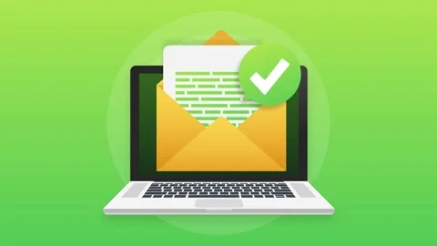 Opened envelope and document with green check mark. Verification email. Motion Stock Footage 159967022