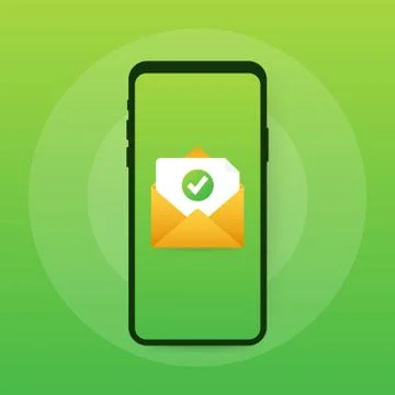 Opened envelope and document with green check mark. Verification email. Vecto イラスト素材