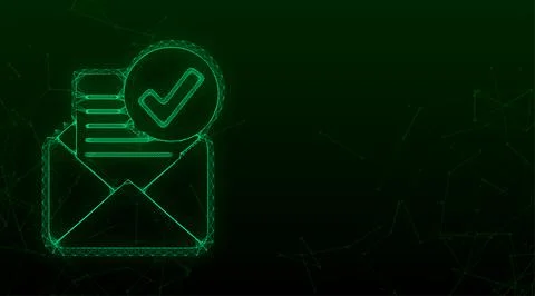Opened envelope and document with green check mark. Verification email. Vector Stock Illustration
