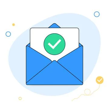 Opened envelope and document with green check mark line icon. Official Stock Illustration