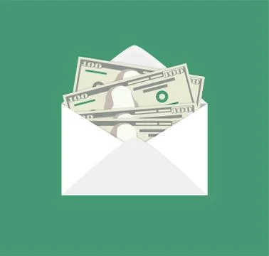 Opened envelope with dollar banknotes. Payment, salary, investment, corruption Illustrazione stock