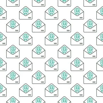 Opened Envelope with Dollar symbol vector Corruption line seamless pattern Illustrazione stock