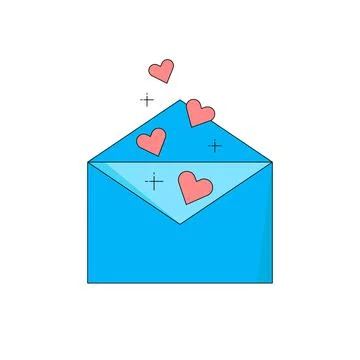 Opened envelope with flying hearts. Vector cartoon illustration. Isolated. Stock Illustration
