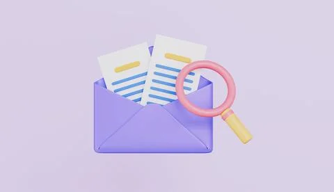 Opened envelope with letters, magnifying glass, Reading email, message Stock Illustration