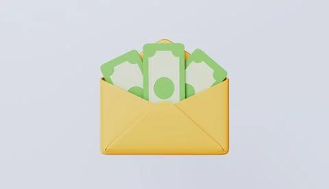 Opened envelope with money, Money by mail, Salary, earning, cash, savings Ilustração Stock